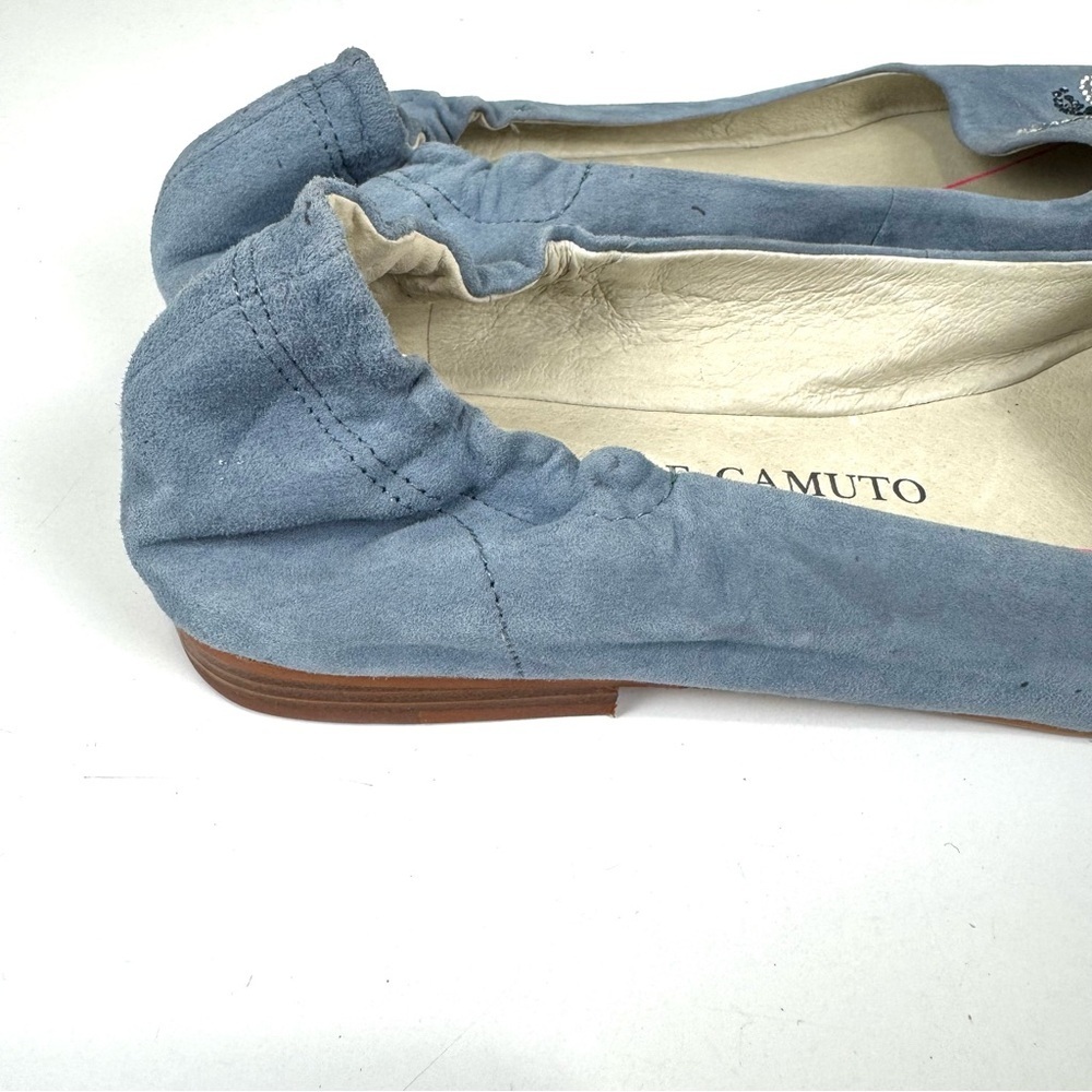 Two By Vince Camuto Women's 8 Blue Suede Ballet Flats Rhinestone Embellishments - Picture 4 of 8